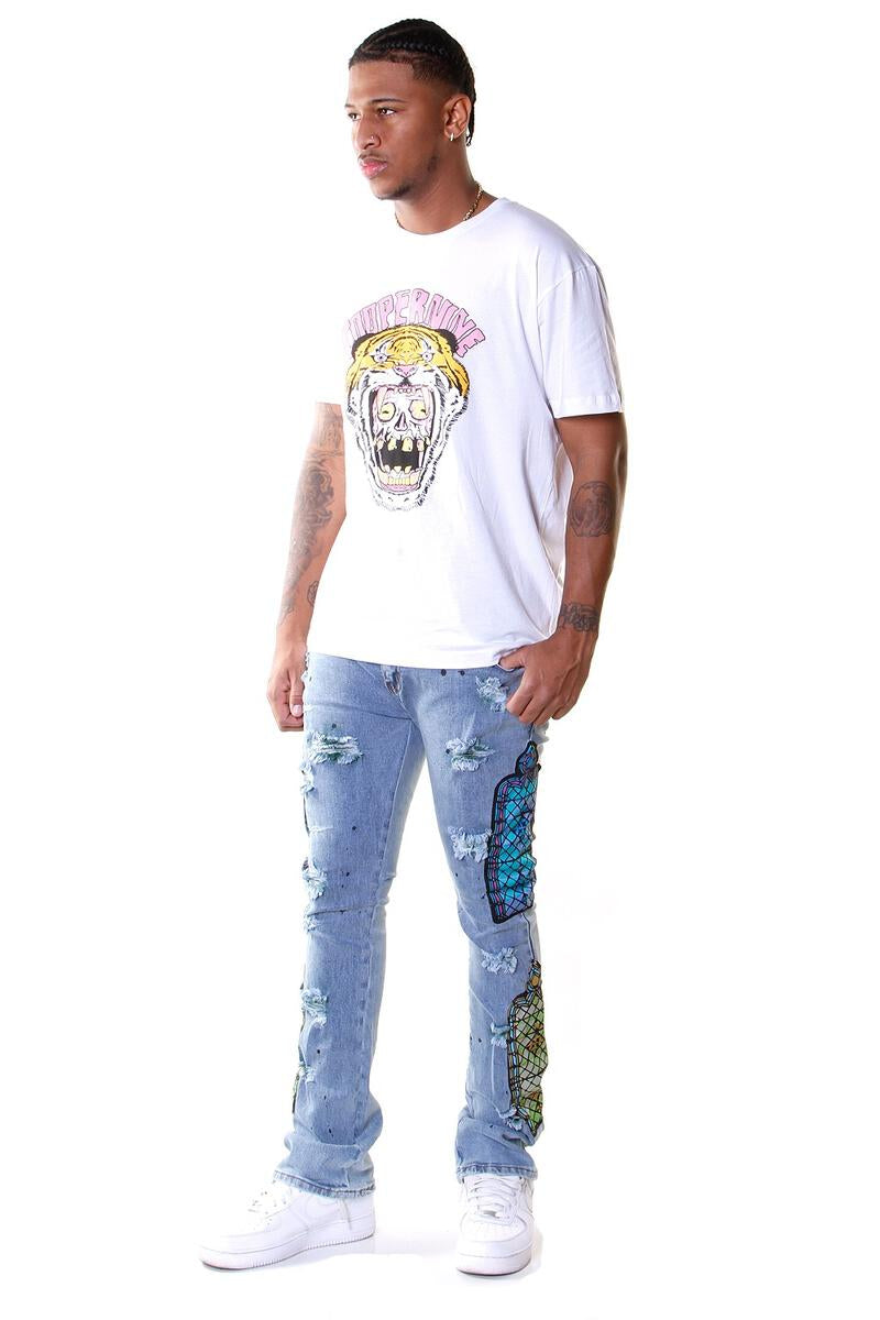 TEMPLE STACK JEANS LIGHT WASH