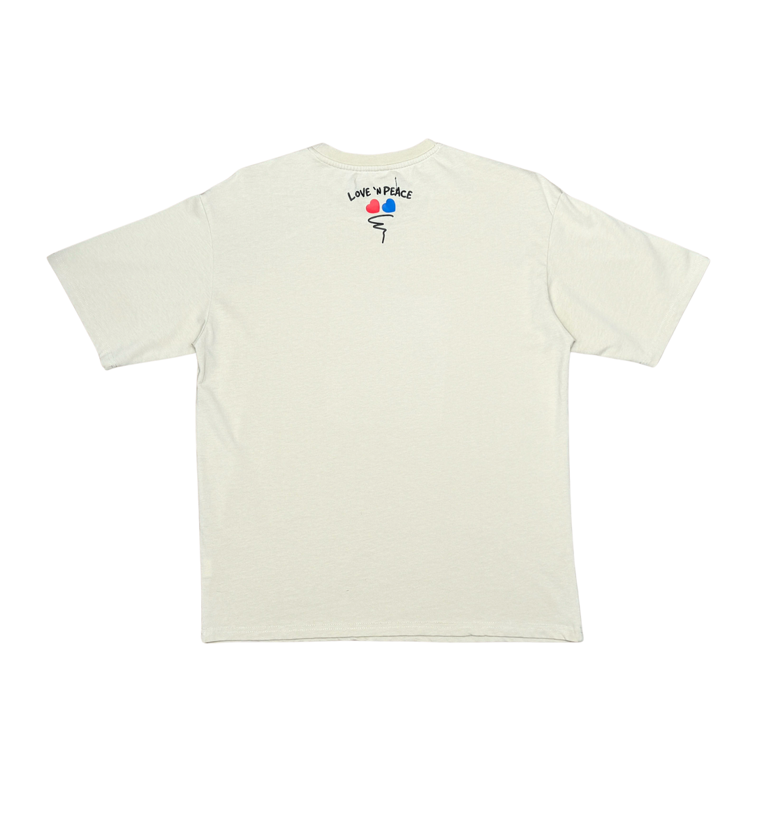 Beige Peace & Love Graphic Streetwear T-Shirt