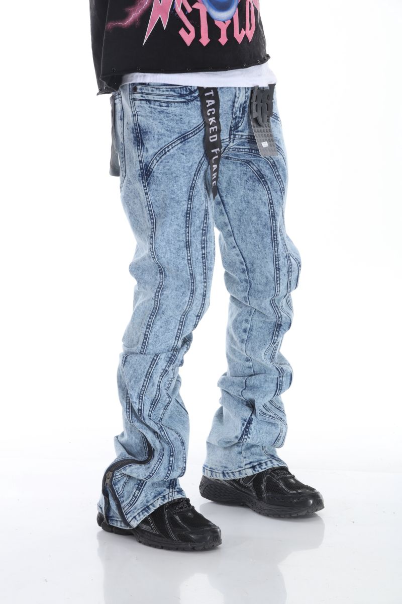 Cut and Sewn Panel Acid Light Blue Stacked Flare