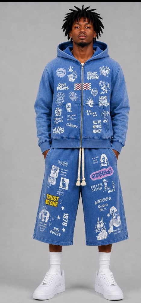 3 QUARTER SHORT SET BLUE