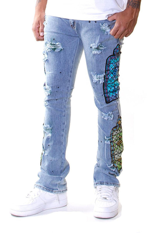 TEMPLE STACK JEANS LIGHT WASH