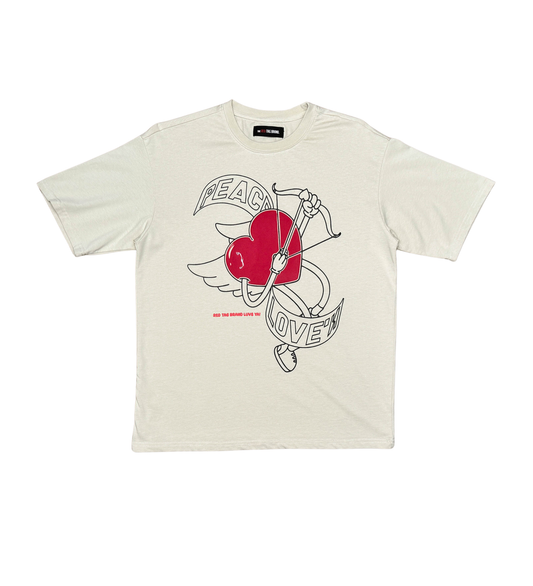 Beige Peace & Love Graphic Streetwear T-Shirt
