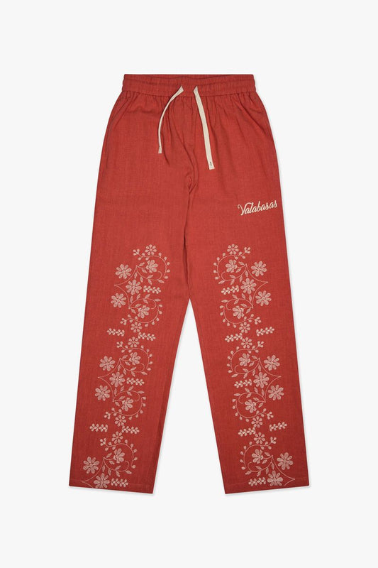 CORSO RED STRAIGHT LINEN PANTS