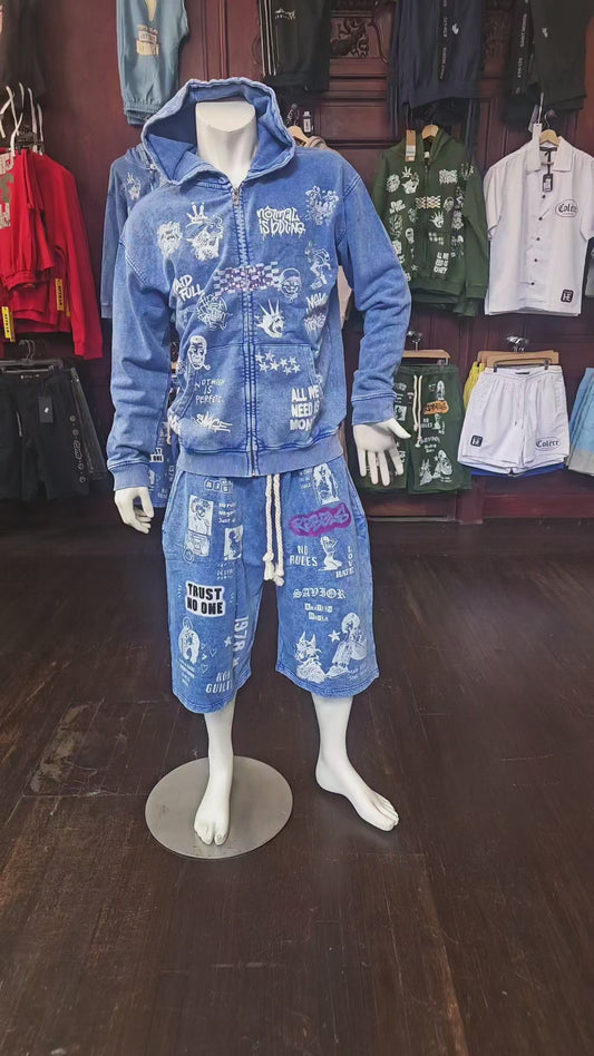 3 QUARTER SHORT SET BLUE