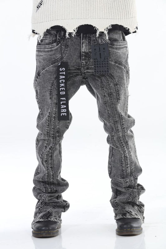 Cut and Sewn Panel Acid Wash Stacked Flare