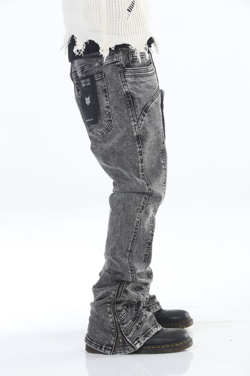 Cut and Sewn Panel Acid Wash Stacked Flare