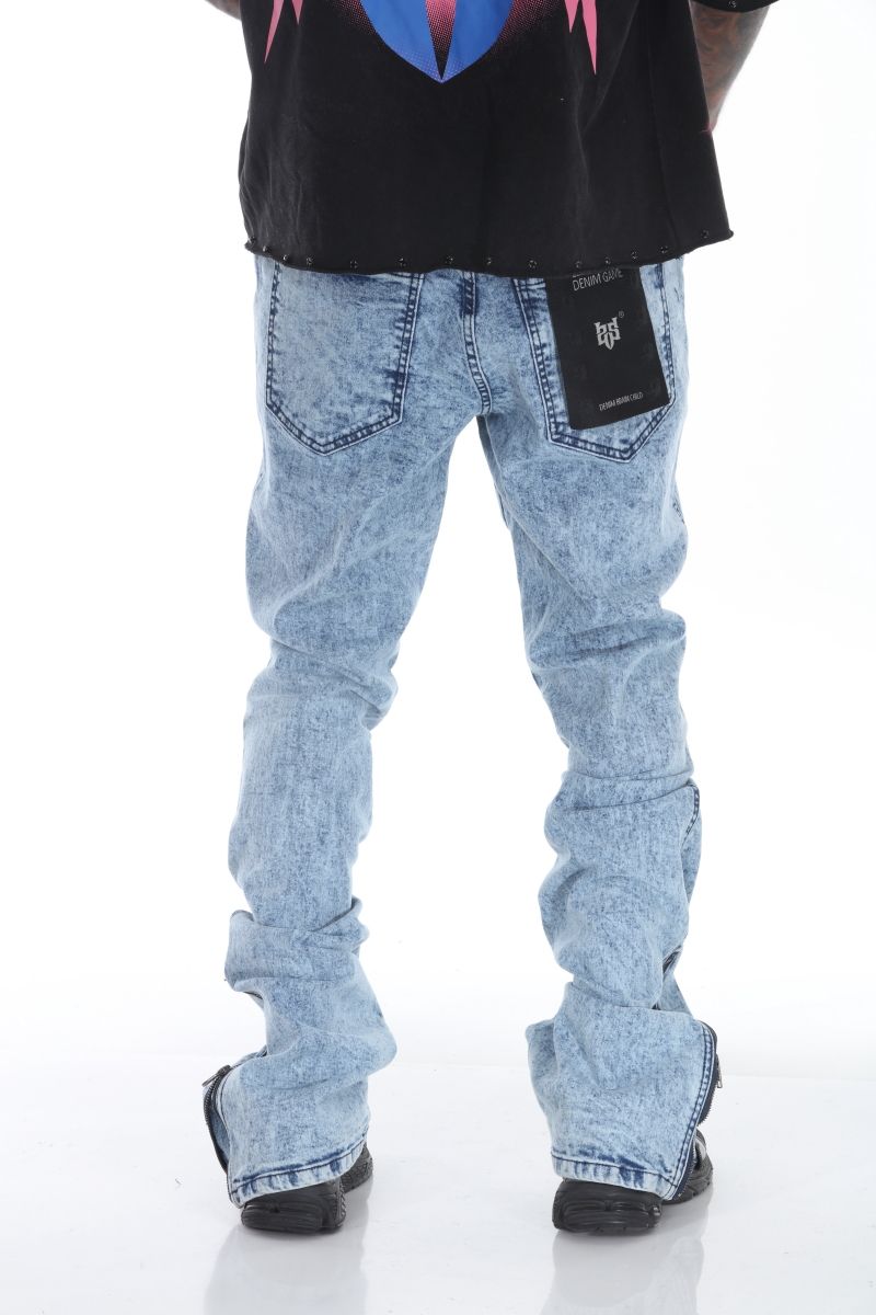 Cut and Sewn Panel Acid Light Blue Stacked Flare