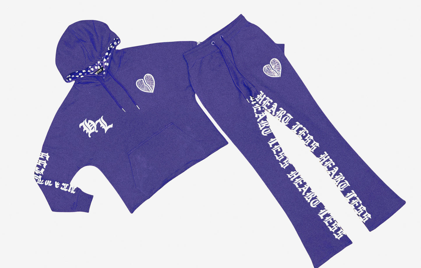 Heartless Cropped Stone Stacked Terry Jogging Sets - PURPLE