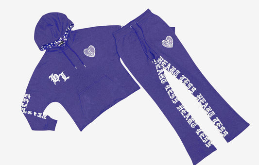Heartless Cropped Stone Stacked Terry Jogging Sets - PURPLE
