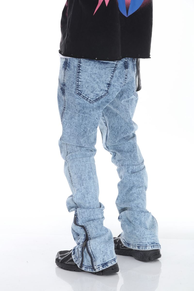 Cut and Sewn Panel Acid Light Blue Stacked Flare