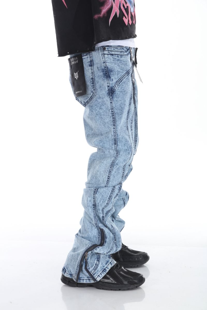 Cut and Sewn Panel Acid Light Blue Stacked Flare