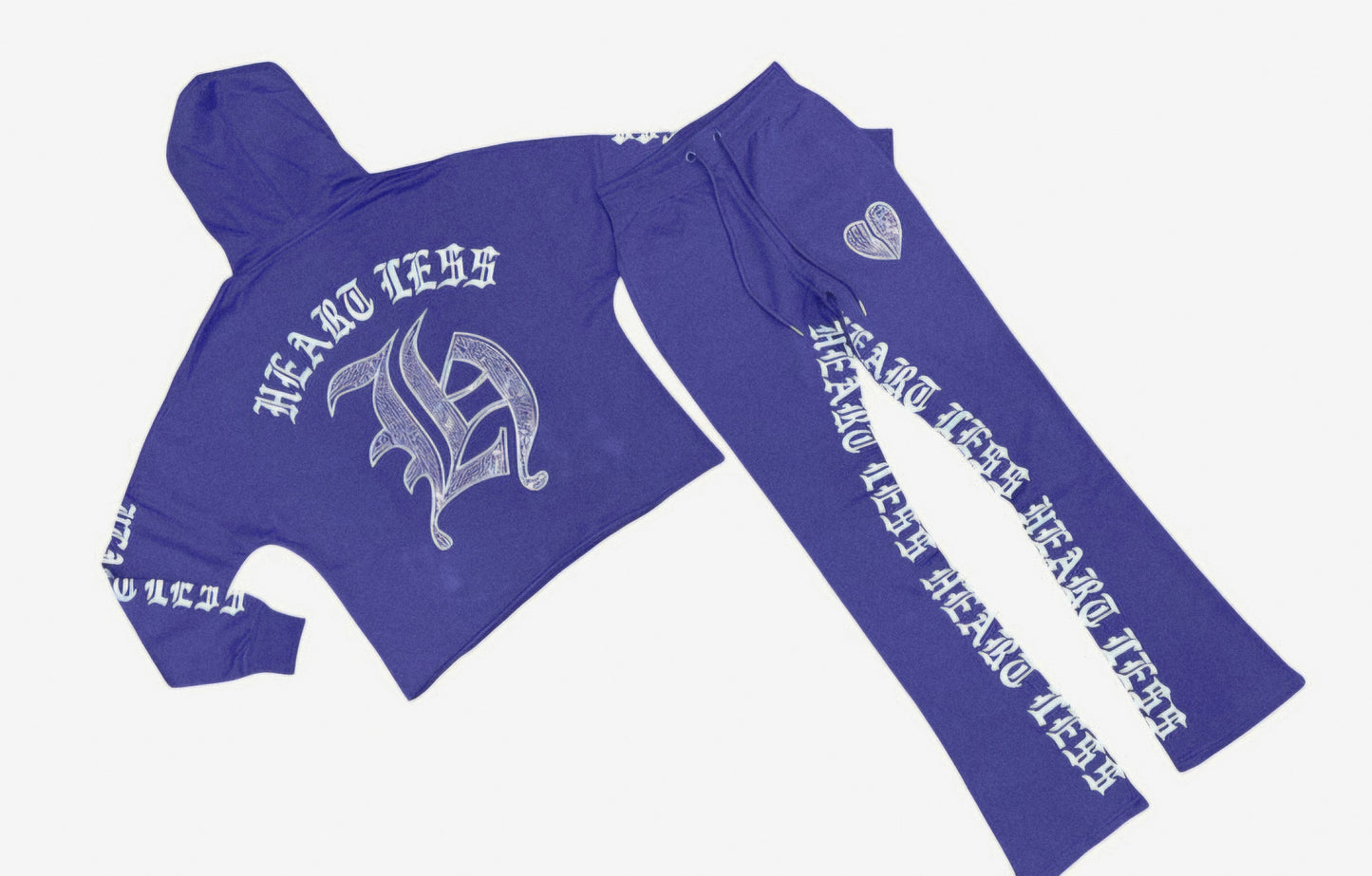 Heartless Cropped Stone Stacked Terry Jogging Sets - PURPLE