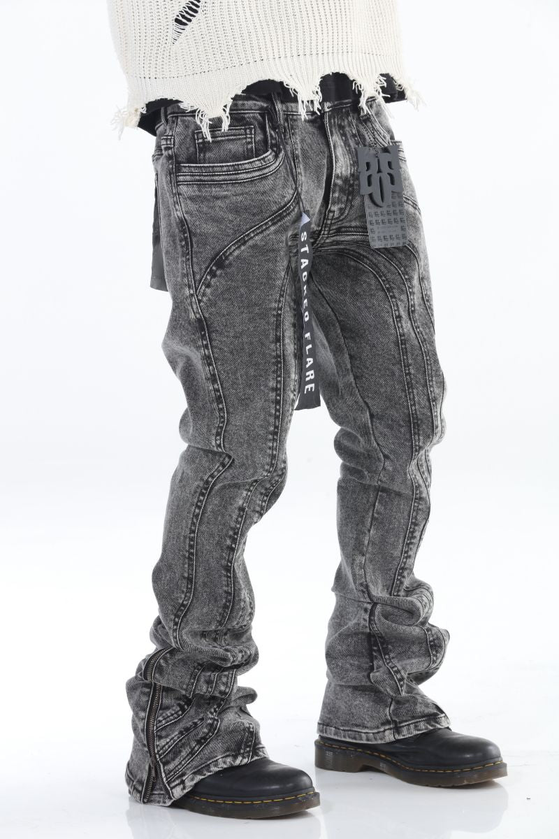 Cut and Sewn Panel Acid Wash Stacked Flare