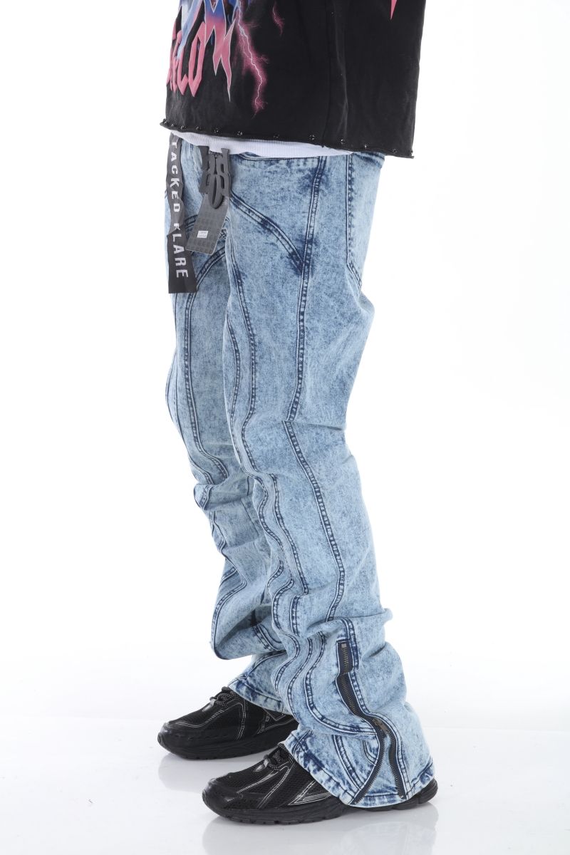 Cut and Sewn Panel Acid Light Blue Stacked Flare
