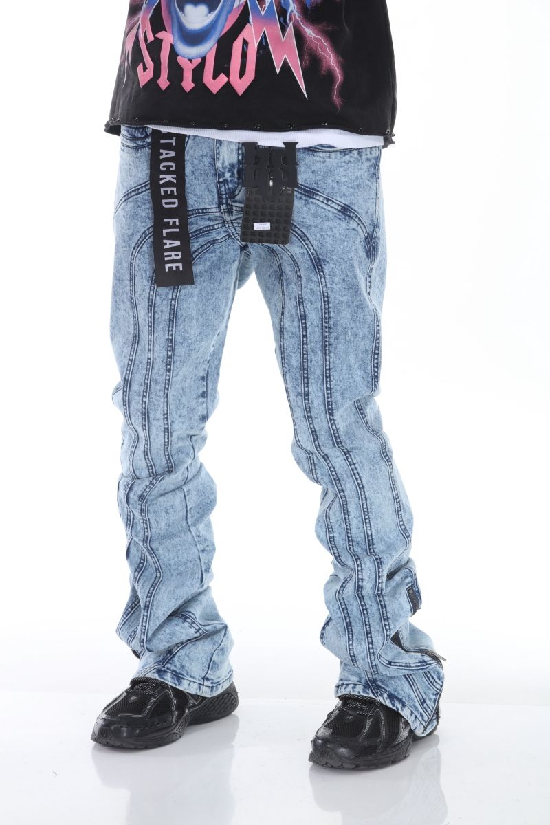 Cut and Sewn Panel Acid Light Blue Stacked Flare