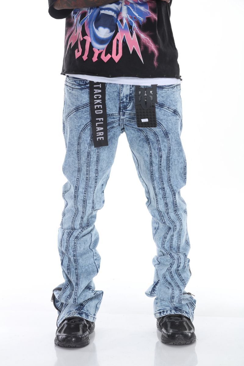 Cut and Sewn Panel Acid Light Blue Stacked Flare