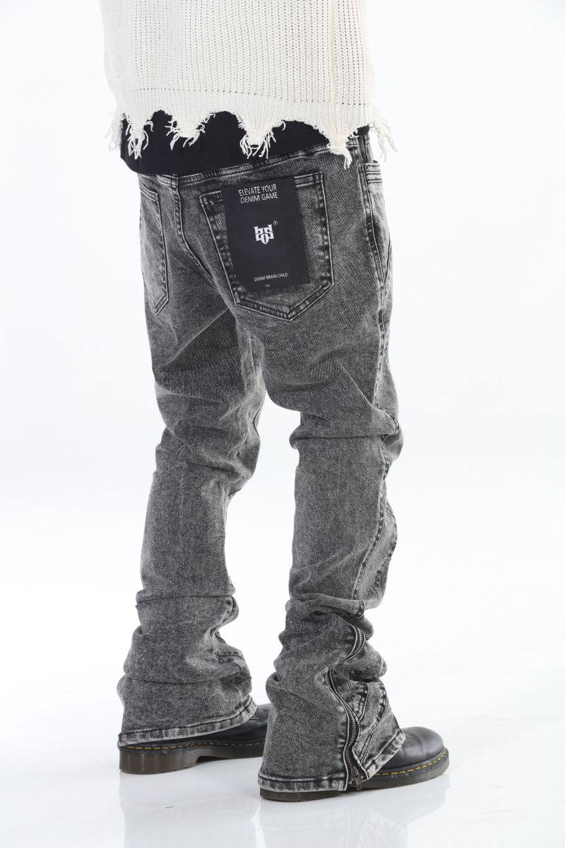 Cut and Sewn Panel Acid Wash Stacked Flare